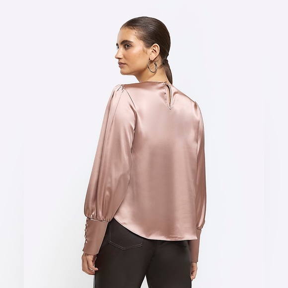 River Island Beige Satin Long Sleeve Blouse - Picture 3 of 5